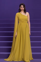 Mustard Green Drape Haute Couture