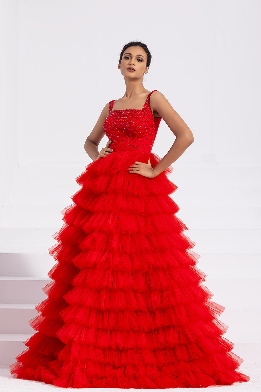 Ruby Red Tiered Haute Couture